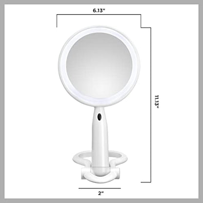 Conair Plastic Double-Sided Lighted Makeup Mirror - Lighted Vanity Makeup Mirror with LED Lights; 1x/3x magnification; White; compact - great for travel - color: White