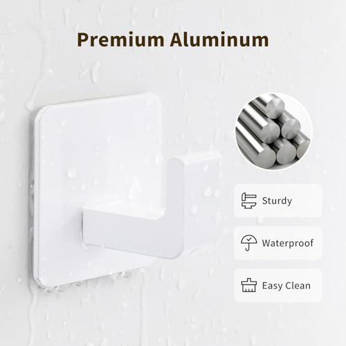 GWAAZXGZ Square Self Adhesive Towel Hooks - 2 Pack White Metal Hooks | Self-Adhesive, Durable Aluminum, Rust Resistant, Right-Angle Style, Easy Install, Space Saving - color: White, size: 2 Pack