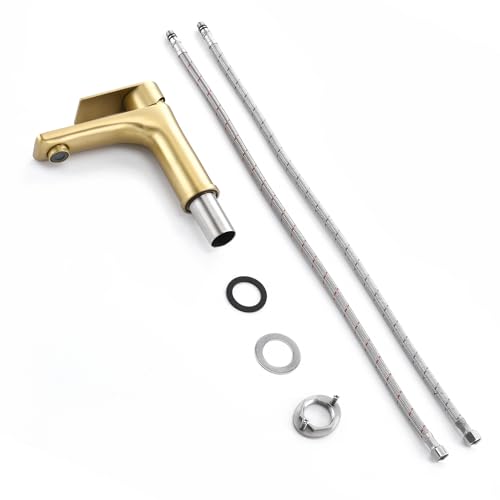 SUMERAIN Bathroom Sink Faucet Lead-Free 304 Stainless Steel Single Hole Single Handle Vanity Faucet, Brushed Gold | Lead-Free, Unique Flow Pattern, Water-saving, with Faucet Supply Lines, Easy DIY Install - color: Brushed Gold