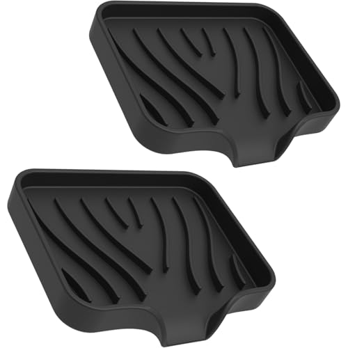 2 Pack Silicone Soap Dish with Drain, Bar Soap Holder for Shower,Bathroom and Kitchen Sink Organizer,Self Draining Waterfall Soap Tray (Black)