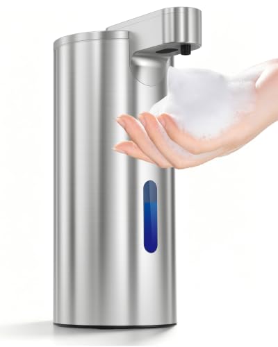 Fantictas Touchless Foaming Soap Dispenser, 11.5 oz Stainless Steel Pump | USB-C Rechargeable Automatic Sensor with 3 Adjustable Foam Levels, for Bathroom Counters, Kitchen Sinks, Homes and Offices - color: Stainless Steel, style: Foam