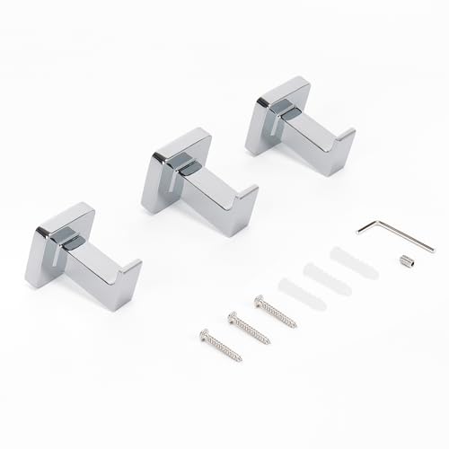 NearMoon Bath Towel Hooks -SUS304 Stainless Steel Square Clothes Robe Hooks Hanger, Heavy Duty Coat Hooks for Bathroom Livingroom Hotel Kitchen Garage, Wall Mounted (3 Pack, Chrome Finish) - color: Chrome Finish