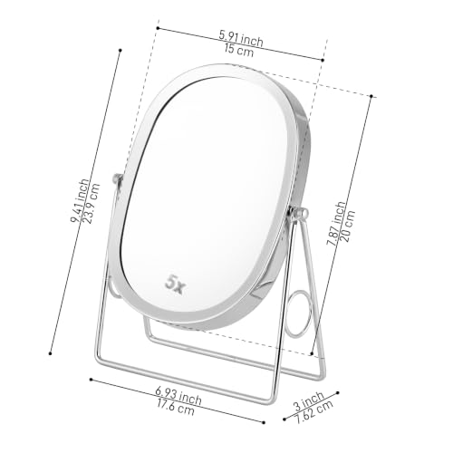 JOYOEIKON Classic Dual Sided 5X and 1X Magnifying Makeup Mirror and Tabletop Standing 360° Rotation Vanity Mirror,Desktop Cosmetic Mirror(Bronze) - color: Bronze