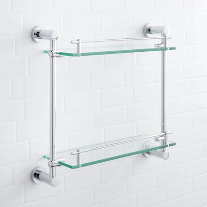 Signature Hardware 296468 Ceeley 17" Two-Tier Glass Shelf - Polished Brass - color: Polished Brass
