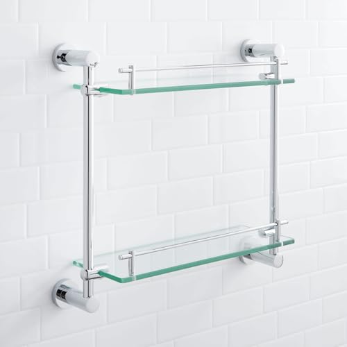 Signature Hardware 296466 Ceeley 17" Two-Tier Glass Shelf - Chrome - color: Chrome