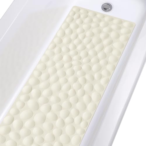 Non-Slip Bathtub Mat OTHWAY Soft Rubber Bathroom Bathmat with Strong Suction Cups (Beige) - color: Beige, size: 40" x 16" (Rectangular)