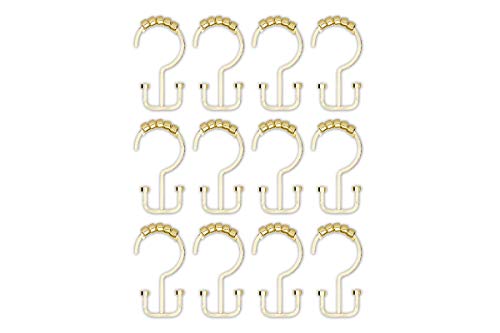 HK1GD Deco Flat Double Roller Shower Curtain Hooks; Gold - Set of 12 - color: Gold