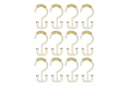 HK1GD Deco Flat Double Roller Shower Curtain Hooks; Gold - Set of 12 - color: Gold