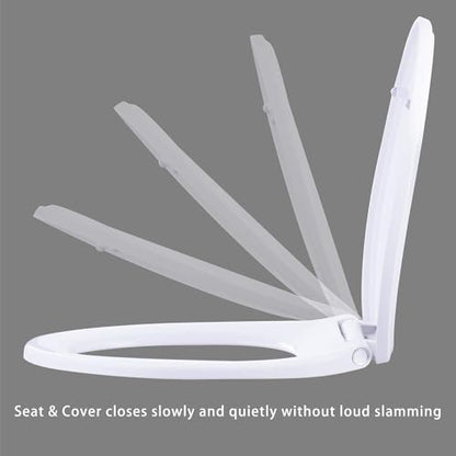 Hibbent Premium Round Toilet Seat with Cover Quiet Close, One-Click to Quick Release, Easy Installation Non-Slip Seat Bumpers, Slow Close Toilet Seat and Cover, Easy Cleaning-White Color - style: One-click Round 16.5"