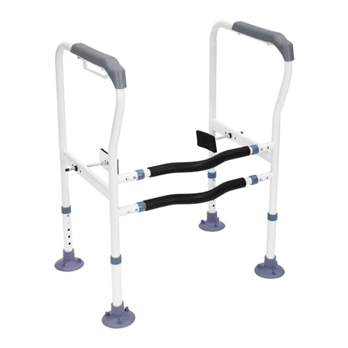 Toilet Safety Rails for Bathroom Safety Frame for Elderly, Pregnant, Disabled, Toilet Safety Frame & Rail, 2-Gear Adjustable Length 23.23-25.2 Inch, Adjustable Height 12.2-16.14 Inch, 440 LBS