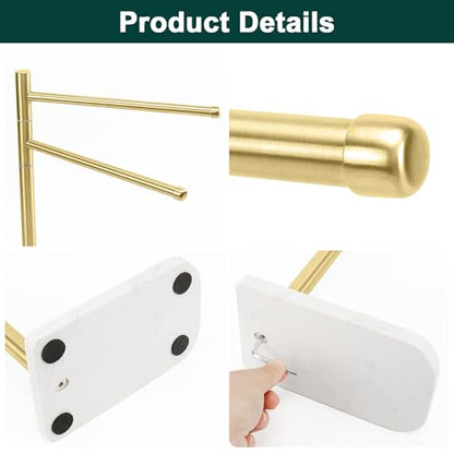 Hand Towel Holder, F-Shape Hand Towel Stand with Marble Base, Stainless Steel Swivel Hand Towel Rack Bar Standing for Bathroom Kitchen Countertop, 2 Arms (Gold) - color: Gold