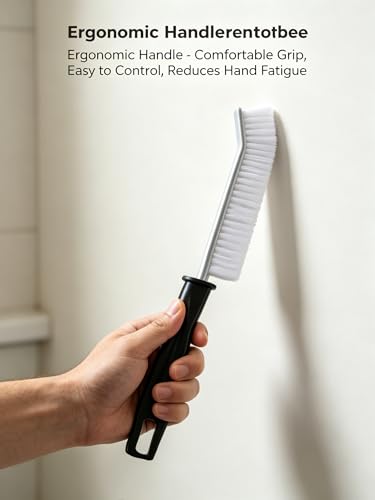 4-Pack Crevice Cleaning Brush, Hard Bristle Grout Scrubber for Narrow Gaps, Thin Window Track Cleaner Tool, Home Essentials for Bathroom Kitchen Sink Corners - 2 Black 2 White