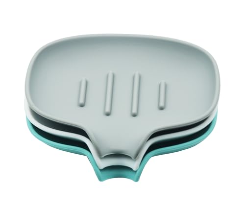 3 Pack Silicone Soap Dish, Self Draining Soap Holder, Sponge Holder, for Shower,Bathroom,Kitchen Sink Organizer (Gray,Green,White) - color: Gray,green,white