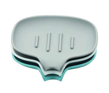 3 Pack Silicone Soap Dish, Self Draining Soap Holder, Sponge Holder, for Shower,Bathroom,Kitchen Sink Organizer (Gray,Green,White) - color: Gray,green,white