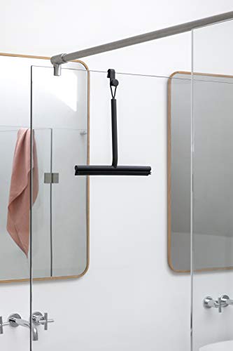 Brabantia Silicone Shower Squeegee with Hook (Dark Gray) Anti Streak Cleaning Wiper for Bathroom Glass, Plastic, Tile - Doublesided Brush & Rim Design - color: Dark Gray