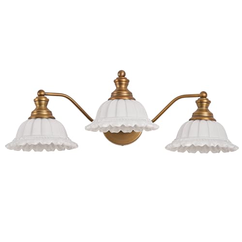 XIEDUN Bathroom Vanity Light White 3 Light Bathroom Light Fixtures - color: Brass and White, size: 3 Light