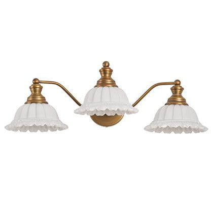 XIEDUN Bathroom Vanity Light White 3 Light Bathroom Light Fixtures - color: Brass and White, size: 3 Light