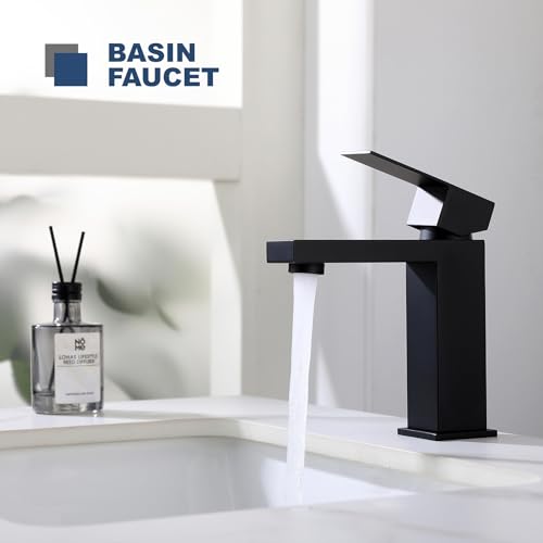 Black Bathroom Sink Faucet One Hole Faucet Single Handle 2 Packs 1 Hole Vanity SUS304 Stainless Steel Faucets for Bathroom Sink Matte Black Bathroom Faucet 2 Pieces, SF3-BK-P2 - color: Matte Black, style: For 1 Hole Sink: Only Faucet (2 Packs, NO Drain)