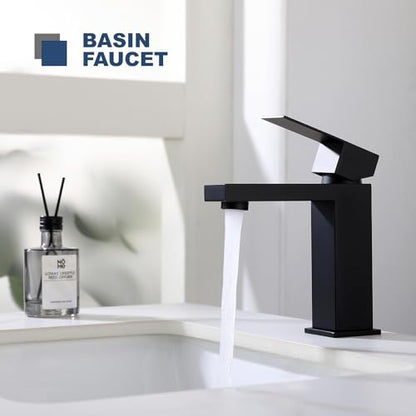 Black Bathroom Sink Faucet One Hole Faucet Single Handle 2 Packs 1 Hole Vanity SUS304 Stainless Steel Faucets for Bathroom Sink Matte Black Bathroom Faucet 2 Pieces, SF3-BK-P2 - color: Matte Black, style: For 1 Hole Sink: Only Faucet (2 Packs, NO Drain)
