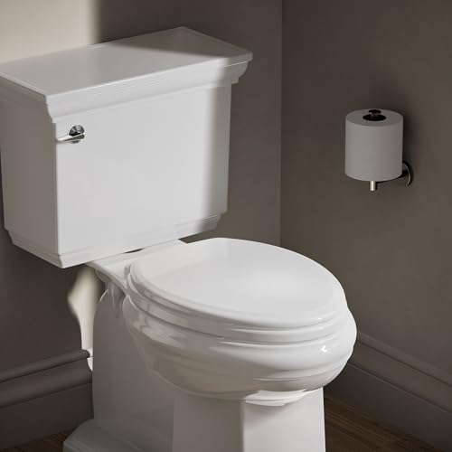 KOHLER 20454-0 Ridgewood Elongated Soft Close Toilet Seat, Quiet Close, Wood Toilet Seat, Home Essentials, White - color: White