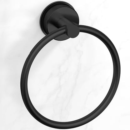 BKV Suction Cup Towel Ring,Hand Towel Holder for Bathroom,Stainless Steel Heavy Duty Round Towel Hanger for Bath,Kitchen-Matte Black - color: Black