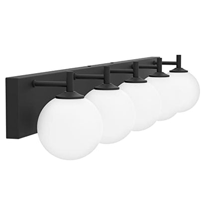 Aipsun Vanity Light, 5 Lights Matte Black Bathroom Light Fixtures, Vanity Lights with Milky White Globe Glass, Black Lights Over Mirror - color: Black, size: 5 Lights