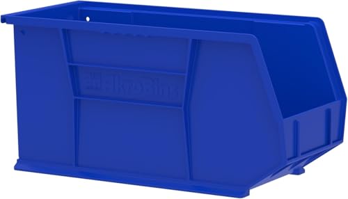 Akro-Mils 30265 AkroBins Plastic Storage Bins, 18"x8.25"x9", Blue, 6-Pack | Space-Saving Stackable Bins for Garage, Pantry, Craft Organization - color: Blue