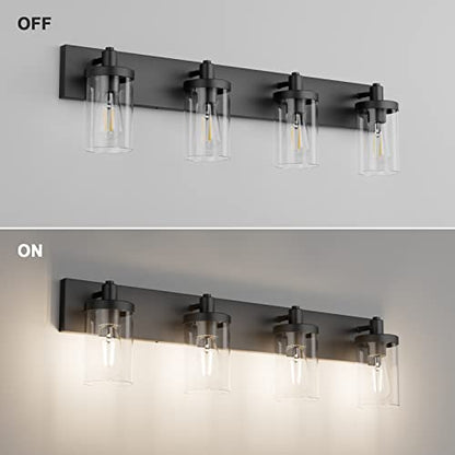 Aipsun Bathroom Vanity Light Farmhouse 4 Light Matte Black Vanity Lighting Fixtures with Clear Glass Shade(Exclude Bulb) - color: Black, size: 4-Light