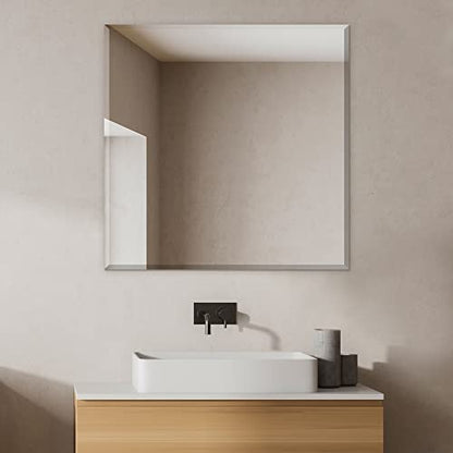 36 Inch Square Frameless Bathroom Vanity Mirror with Beveled Edge - Shatterproof Wall Mounted Decorative Glass with Safety Backing for Living Room Bedroom Hallway Entryway - Fab Glass and Mirror - size: 36"L x 36"W, style: Square