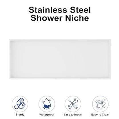 Achelous Stainless Steel Insert Shower Niche 30" X 12" NO Tile Needed, Bathroom Wall Niche Recessed Shower Shelf Organizer, Wall-Inserted Niche Recessed Shower Caddy, Matte White - color: Matte White, size: 30" X 12"