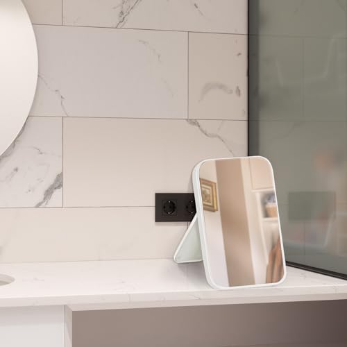 2Pcs Table Desk Vanity 8-Inch Makeup Mirror, Simple Portable Travel Mirror with Stand, Standing and Wall Hanging Dual-use White - color: 2pcs-white