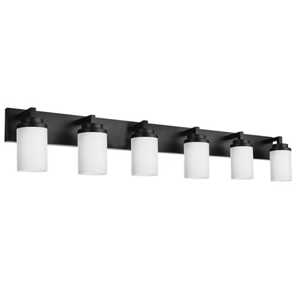TODOLUZ Matte Black Bathroom Light Fixtures, 6-Lights Vanity Lighting Over Mirror with Opal White Glass Shades, Farmhouse Wall Lamp E26 Bulb Base - color: Black, size: 6-Lights