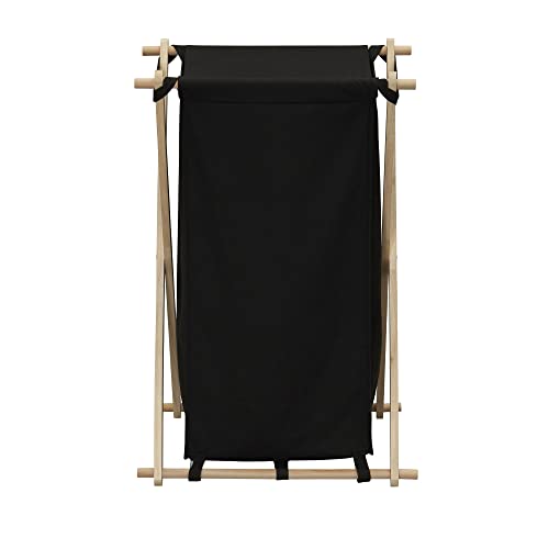 Household Essentials X-Frame Wood Laundry Hamper, Folding Wood Frame with Washable Poly-Cotton Bag,Black, Large - color: Black, style: Hamper