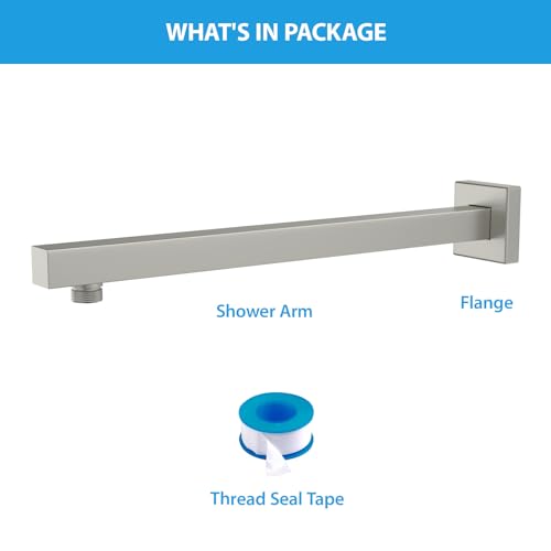 Lordear Wall Mounted Shower Arm, 20 Inch Shower Pipe with Flange, 1/2 NPT Square Shower Stem for Shower Head, Brushed Nickel - color: Brushed Nickel