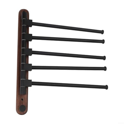 Wood Swivel Towel Rack Wall Mounted, 2-5 Arm Rotating Towel Bar Holder for Bathroom Kitchen, Rustproof Aluminum Alloy and Wood Towel Hanger Organizer(4) - size: 4