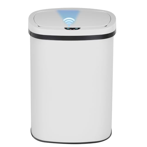 PayLessHere Kitchen Trash Can Automatic Trash Can with Lid 50 Liter 13 Gallon Touch Free High-Capacity Brushed Stainless Steel Waste Bin for Bathroom Bedroom Home Office (White) - color: White