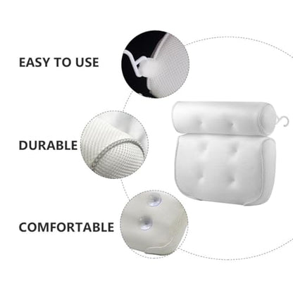 PRETYZOOM Non-Slip Bath Pillow with 6 Suction Cups, Air Mesh Tub Head and Neck Support for Adults, Spa Bathroom Cushion for Soaking and Relaxation
