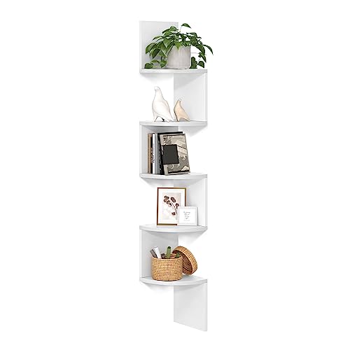 VASAGLE CUSTOS Collection - Corner Shelf Wall Mount, 5-Tier Floating Corner Bookshelf, Plant Shelf for Bedroom, Living Room, Bathroom, Home Office, Cloud White ULBC72WT - color: Cloud White