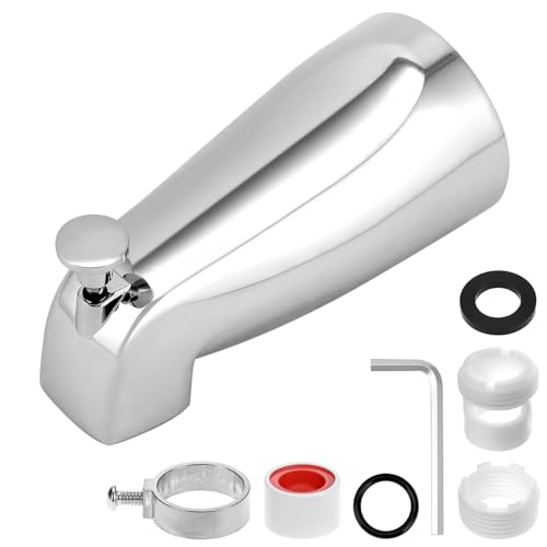 QWORK Metal Tub Spout with Diverter – Fits 1/2" & 3/4" Pipes, Chrome Finish for Tubs, Showers & Bathrooms