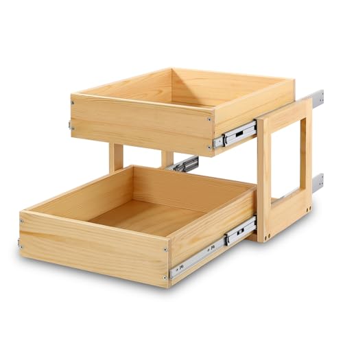 Pull Out Cabinet Organizer 20''W×21''D×16''H Soft Close Slide Out Wood Drawer Shelves for Kitchen, Finished, Bottom Assembly(Cabniet Require Opening >20.5'', Depth>21.5'', Height>16.5'') | Soft Close Wood Kitchen Pullout Drawers for Cabinets Shelves for K