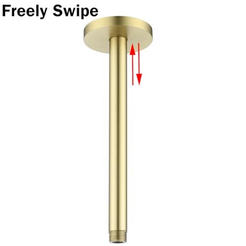 RANDOM Shower Arm with Flange,Gold 8 Inches Ceiling Mount Shower Head Extension Arm Straight Arm Ceiling-Mounted For Fixed Shower Head,Brushed Gold.RD-91038-8BG - color: 8″ Brushed Gold(Round Flange)