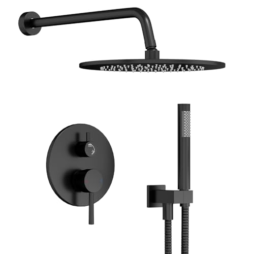 Gabrylly Shower System, 10" Wall Mounted Shower Faucet Set, Matte Black | Rain Shower Head with Handheld Spray Combo, All Metal Rainfall Shower Head Complete Set Shower Mixer Valve for Bathroom - color: Black