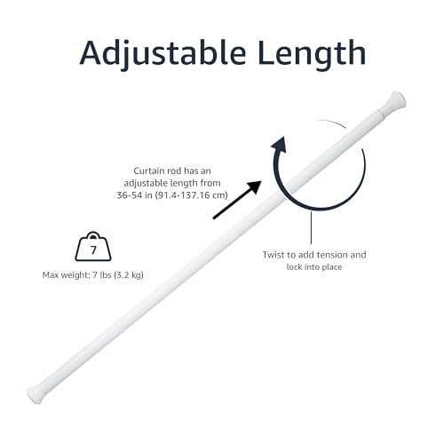 Amazon Basics No Drill Spring Tension Curtain Rod, Adjustable Length 36-54", Classic Finial, White - color: White, size: 36-54"