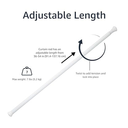 Amazon Basics No Drill Spring Tension Curtain Rod, Adjustable Length 36-54", Classic Finial, White - color: White, size: 36-54"