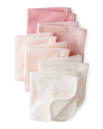 Carter's 6-Pack Washcloths (Pink Multi) | Soft absorbent cotton-blend washcloths with bunny prints, stripes, 10 x 10 inch size, and easy machine-washable care - color: Pink Multi