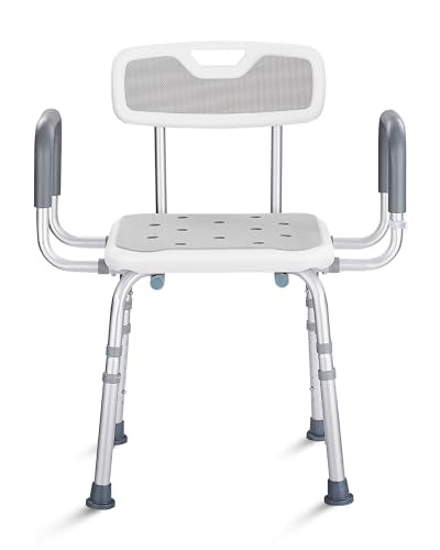 Shower Chair with Back and Arms, 330 lb Capacity | Height Adjustable, Padded Armrests, Non-Slip Seat, For Seniors, Elderly and Disabled Users