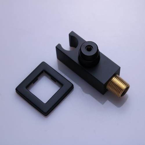 Bathroom Brass Square Wall Mount Handheld Shower Head Holder Water Supply Elbows with On/Off Flow Control Bracket, Matte Black - color: Matte Black