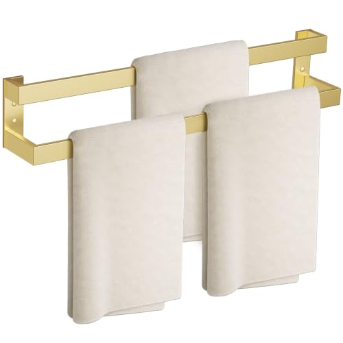 Double Towel Bar,Towel Rack for Bathroom Stainless Steel Wall-Mounted Bathroom Hardware Accessories Brushed Gold 32 Inch - color: Brushed Gold, size: 32inch