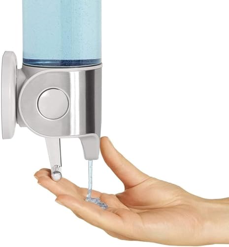 Manual Pressing Head Wall Mounted Soap Dispenser Shower Liquid Shampoo & Soap Dispenser with Translucent Container (500ml-Silver)