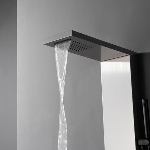Shower Panel Tower System with Rainfall Shower Head | 5 Body Jets and Handheld Shower Head Modern Massage Shower System Brushed Nickel by Homevacious - color: Brushed Nickel and Black, style: Standard Shower Panel